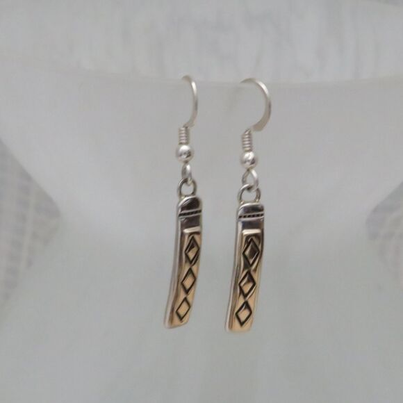 Vintage Gold and Sterling Earrings Silver Native American Made Dangle Story Book - Picture 7 of 10
